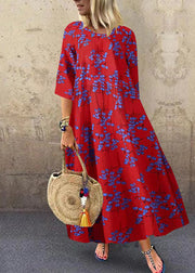 Summer Red flower Print Short Sleeve Plus Size Dress