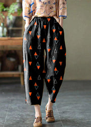 Natural Checkered Pumpkin Elastic Waist Summer Linen Harem Pants