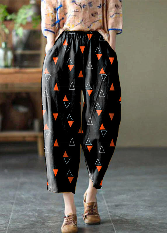 Natural Checkered Pumpkin Elastic Waist Summer Linen Harem Pants