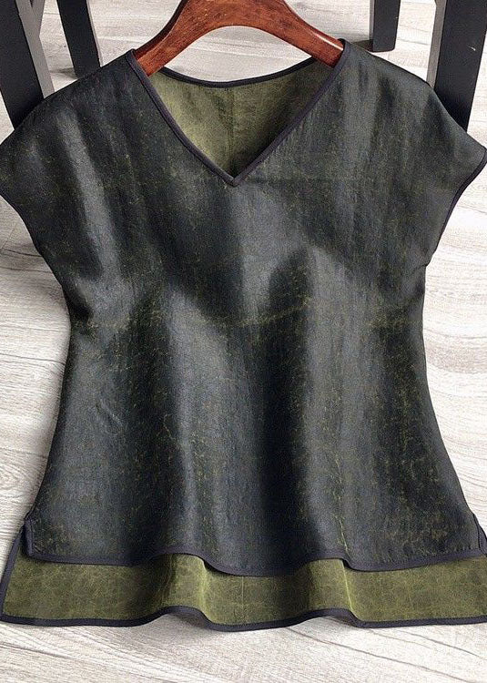 Black Wear On Both Sides Silk Tops V Neck Grace