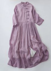 Grace Purple Chinese Button Side Open Cotton Dresses Summer