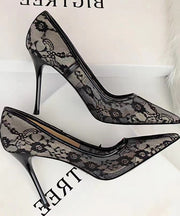 Pointed toe stiletto high heels female lace mesh sexy bed hollow single shoes 2024 spring new