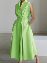 2024 Light Green Peter Pan Collar Pockets Cotton Dress Sleeveless