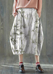 Boutique White stripes Pockets lantern Cotton Linen Summer Skirt