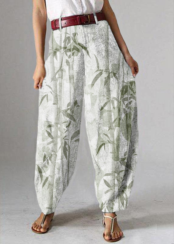 Women High Waist Button White bamboo Harem Pants with Pocket