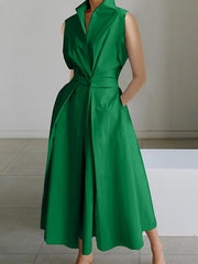 2023 Light Green Peter Pan Collar Pockets Cotton Dress Sleeveless