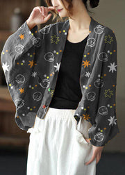 Fine Yellow-orange flower Bat wing Sleeve Pockets Coat Short