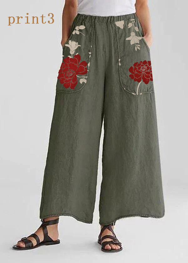 Cotton Linen Loose Wide Leg Casual Pants Tea Green-print1