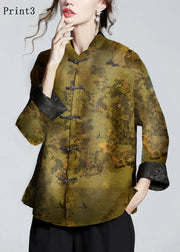 Chinese Style Print4 Stand Collar Button Print Silk Coats Long Sleeve