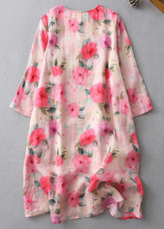 Grace Print O-Neck Button Cotton Mid Dress Half Sleeve