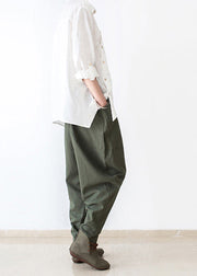 2021 autumn tea green linen pants oversized cotton harem pants trousers