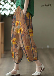 Print3 Patchwork Linen Harem Pants Pockets Striped Summer