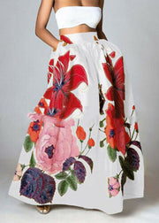 Bohemian Black-Crane High Waist Pockets Floral Print Cotton A Line Skirt Summer