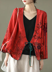 Women Crane pattern Embroidered Long sleeve Linen Shirt
