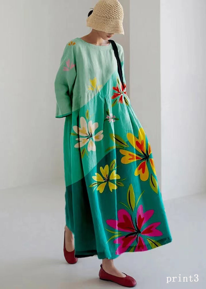 2024 Rainbow Print Cotton Dresses Pockets Patchwork Spring