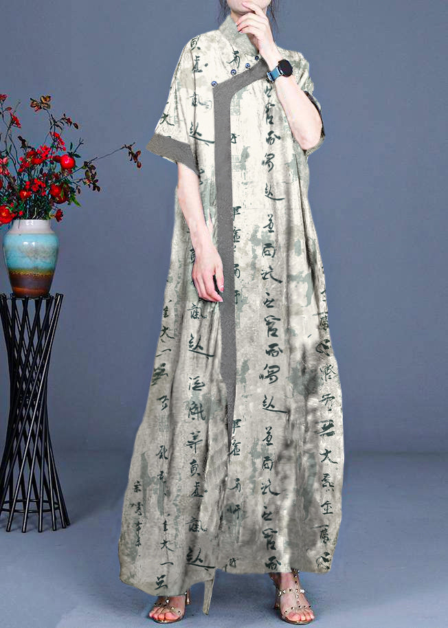 Classy Green flowers Patchwork Oriental Long Dress Summer