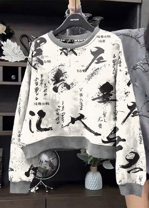 Fashion White flowers O-Neck Sequins Sweatshirt Spring