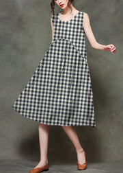 Casual Black polka dots stitching O-Neck Wrinkled Long Dresses Sleeveless