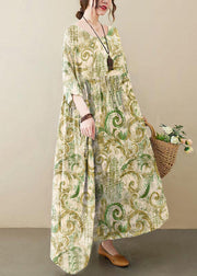 Elegant colour O-Neck Patchwork Print Half Sleeve Summer Long Dress