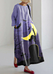 Purple Cotton Dresses Pockets Patchwork Spring