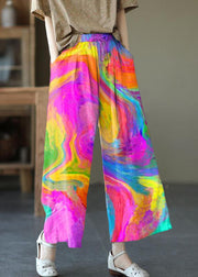 Beautiful Color Texture Elastic Waist tie waist Wide Leg Pants Linen