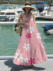 Natural sleeveless patchwork cotton quilting dresses Work Colorful flowers Maxi Dresses