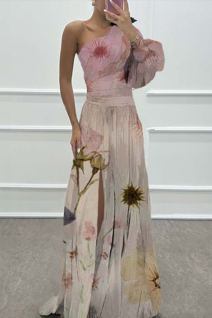 Wedding Prom Striped White tie dye Slit Irregular Sloping Shoulder Evening Dresses