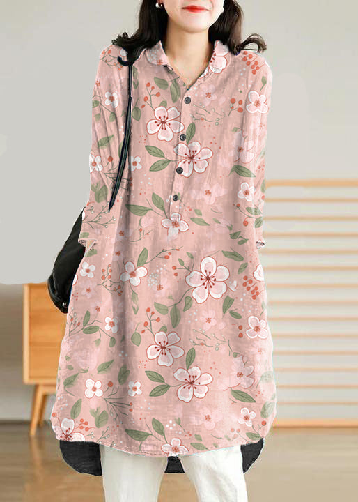 Jade Green-Cashew Linen Women Casual Linen Shirt Dress