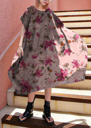 Simple Pink flower Cotton Plus Size Summer Dress