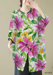 Jade purple flower Linen Women Casual Linen Shirt Dress