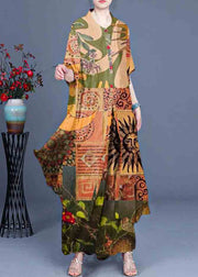 Summer 2025 Loose Silk Grey Flowers Print Coat + Two Piece Pants