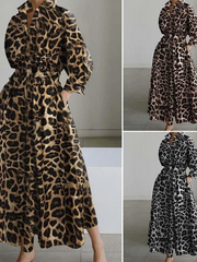 2022 yellow leopard Peter Pan Collar Pockets Cotton Dress Long Sleeve