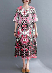 Loose Pink geometry Button Maxi Summer Chiffon Dress