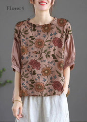 Modern Pink-Flower4 Regular Embroideried Summer Floral Half Sleeve