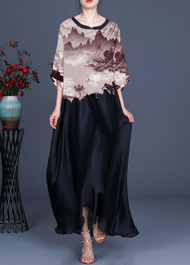 Plus Size floral pattern Print O-Neck Chiffon Summer Dress