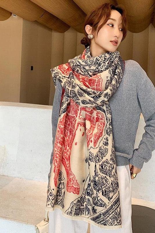 Women Spring Warm Thick Retro Mural Scarf