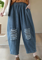 Loose Hollow Elasticity Denim Harem Pants