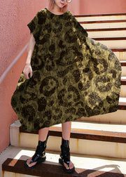 Simple Brown leopard print Cotton Plus Size Summer Dress