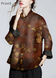 Chinese Style Print3 Stand Collar Button Print Silk Coats Long Sleeve