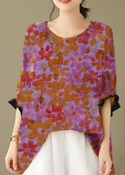 Grey-sunflower Print Patchwork Cotton Loose Tops O Neck Summer