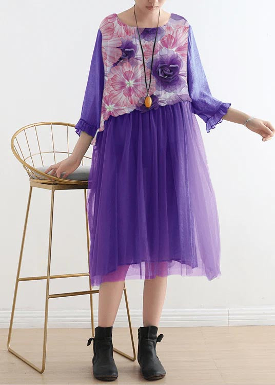 2025 purple flower Tull Maxi dresses patchwork chiffon Summer Dresses