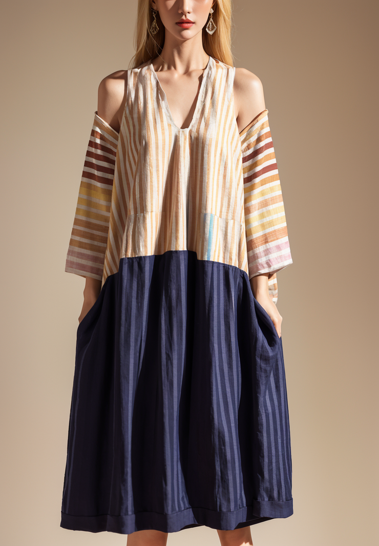 Colorblock Stripe Linen Loose Dress Summer