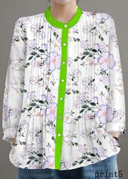 Organic White  Print  Linen Shirt Tunics Women Ramie Blouse