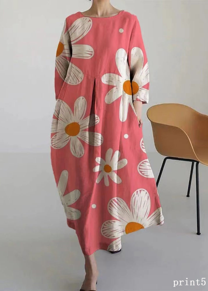 Flower print6 Cotton Dresses Pockets Patchwork Spring
