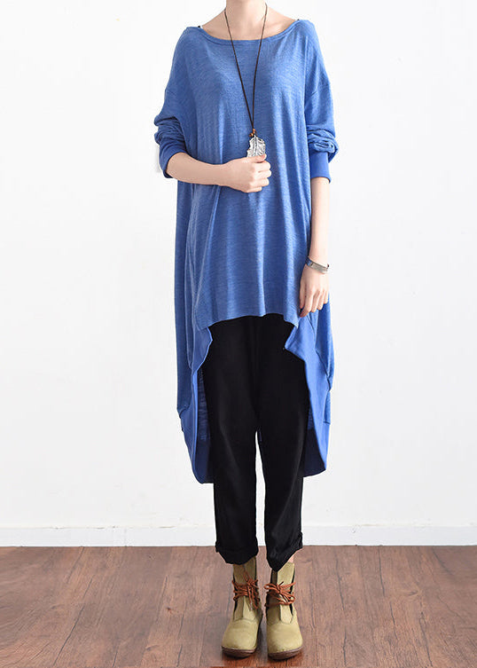 2021 autumn blue low high silk blouses oversized cotton blouses stylish tops
