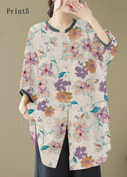 Print3 Linen Shirt Dresses O-Neck Oversized Lantern Sleeve