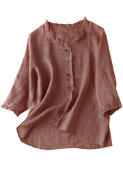 Grace Purple Ruffled Button Tops Half Sleeve