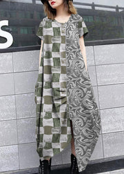 Handmade Gray geometry asymmetric cotton Long Shirts zippered long summer Dress