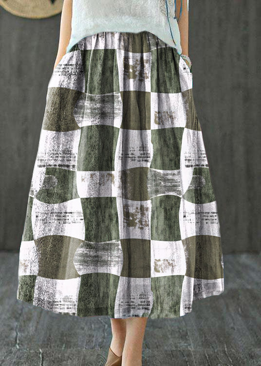 Style Gray geometry Patchwork A Line Skirts Ramie