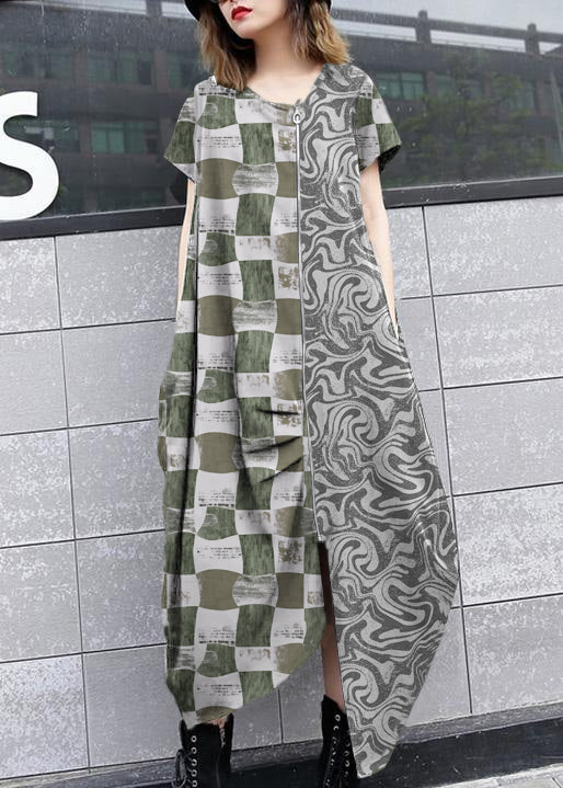 Handgefertigtes schwarzes asymmetrisches langes Sommerkleid aus Baumwolle mit Reißverschluss